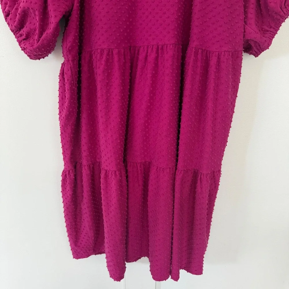 J. Crew Women's Swiss Dot Magenta Tiered Puff Sleeve Dress Size Extra Large - Picture 8 of 14